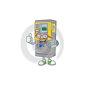 An attractive gamer parking ticket machine cartoon character design