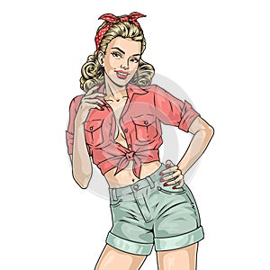 Attractive girl colorful pin-up sticker