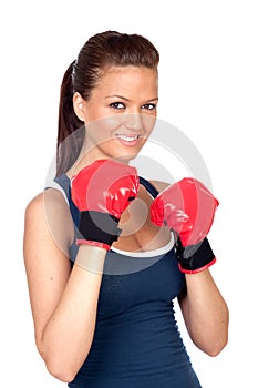 Attractive girl practicing boxing