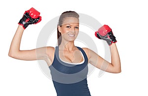 Attractive girl practicing boxing