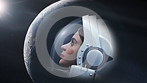 Attractive girl in spacesuit on Moon background. Elements of this image furnished by NASA