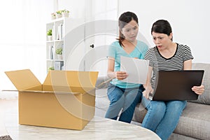 Attractive girls received online shopping parcel