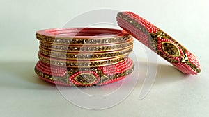 Attractive Golden Glass Bangles in Indian Traditional Day Decoration Bracelets