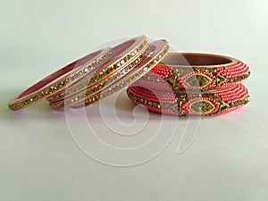 Attractive Golden Glass Bangles in Indian Traditional Day Decoration Bracelets