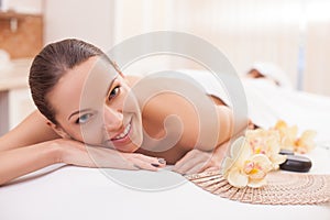 Attractive healthy girl is enjoying skin treatment