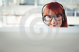 Attractive hipster woman with headset