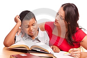 Attractive Hispanic Mother and Son Studying