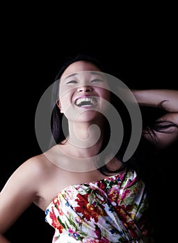 Attractive Japanese American Woman Open Mouth Laugh