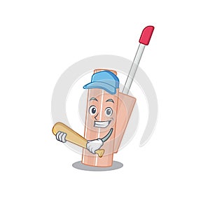 Attractive lip tint caricature character playing baseball