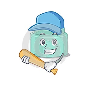 Attractive lipbalm caricature with character playing baseball