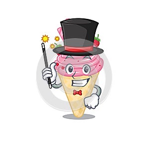 An attractive Magician of strawberry ice cream cartoon design