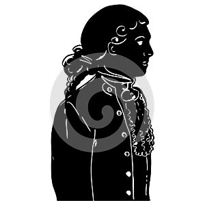 Attractive male silhouette in antique european costume of 18th-19th century. Graphic elegant portrait of young aristocrat