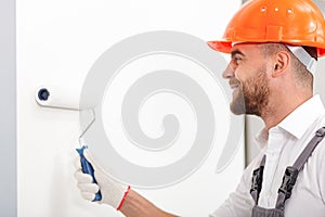 Attractive male worker is making house beautiful