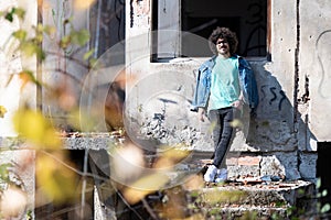 Attractive Man Posing at Ruins Ruined House