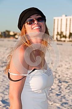 Attractive Middle Aged Blond Woman at the Beach