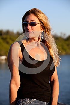 Attractive Middle Aged Blond Woman at the Beach