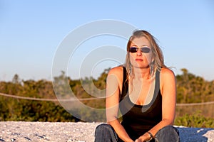 Attractive Middle Aged Blond Woman at the Beach