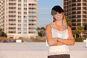 Attractive Middle Aged Blond Woman at the Beach