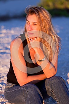 Attractive Middle Aged Blond Woman at the Beach