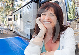 Attractive Middle Aged Woman Outdoor Portrait In Front of RV