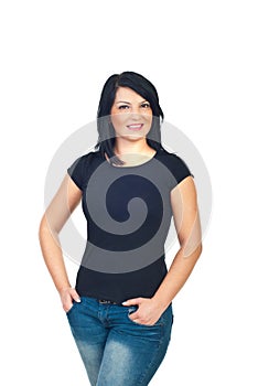 Attractive model woman in black t-shirt