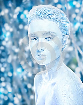 Attractive naked covered in ice woman, cold effect