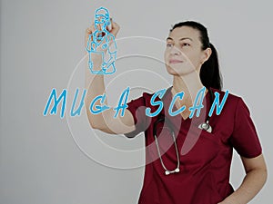 Attractive Nurse with marker writing MUGA SCAN photo