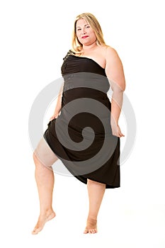 Attractive overweight woman in black evening dress