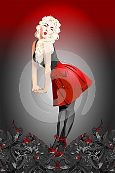 An attractive pin-up girl with blond hair