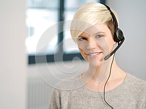 Attractive receptionist with headset