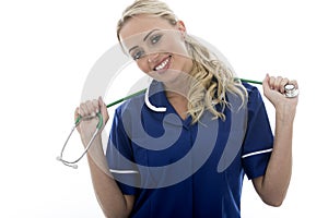 Attractive Relaxed Young Woman Posing As A Doctor or Nurse