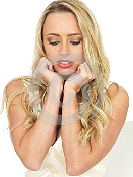 Attractive Sad Upset Nervous Young Woman with Blonde Hair