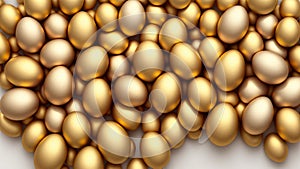 Attractive shiny golden eggs background, close-up shots, rich concept, vitality Generative AI