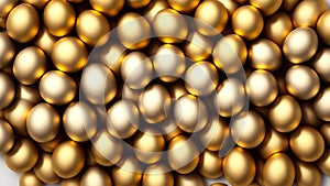 Attractive shiny golden eggs background, close-up shots, rich concept, vitality Generative AI