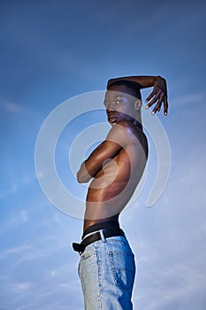 attractive shirtless african american man in