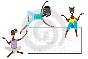 Attractive smiling African-American girls and blank text banner. Frame Board.
