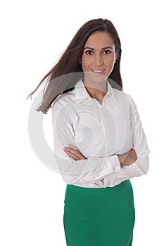 Attractive smiling business woman isolated over white