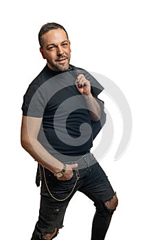 Attractive smiling man with beard against white background