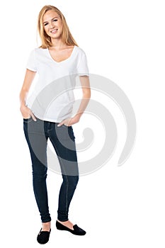 Attractive smiling woman in jeans