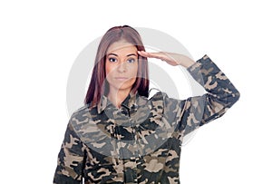 Attractive soldier giving a military salute