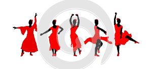 Attractive Spanish girl flamenco dancer  silhouette. Hispanic woman with castanets in hot dance. Traditional Spain folklore