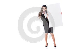 attractive stewardess showing empty board