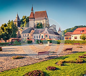 Attractive summer view of Fortified Church of Biertan, UNESCO World Heritage Sites since 1993