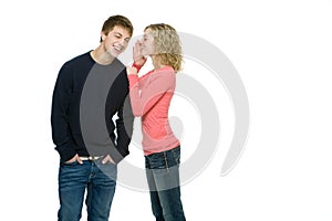 Attractive teenagers gossiping and flirting photo