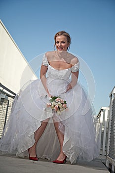 Attractive twenties blond caucasian woman bride