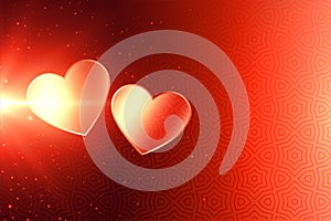 Attractive two shiny valentines day hearts background