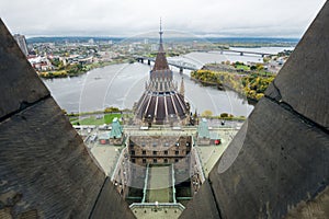 Attractive view of Ontario to Quebec border from Peace Tower