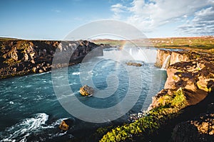 Attractive view of powerful Godafoss cascade. Location Skjalfandafljot river, Iceland, Europe