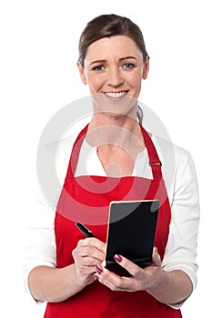 Attractive waitress taking order