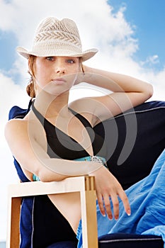 Attractive woman in beach cafe